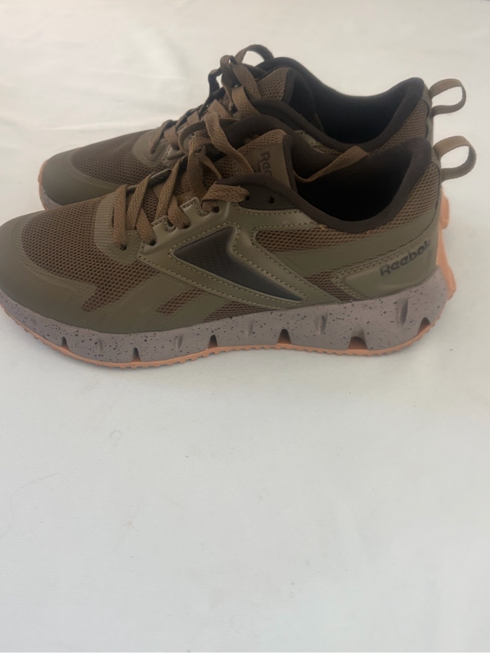 Reebok Men’s Olive Green and Brown Trail Sneakers with Peach Accent